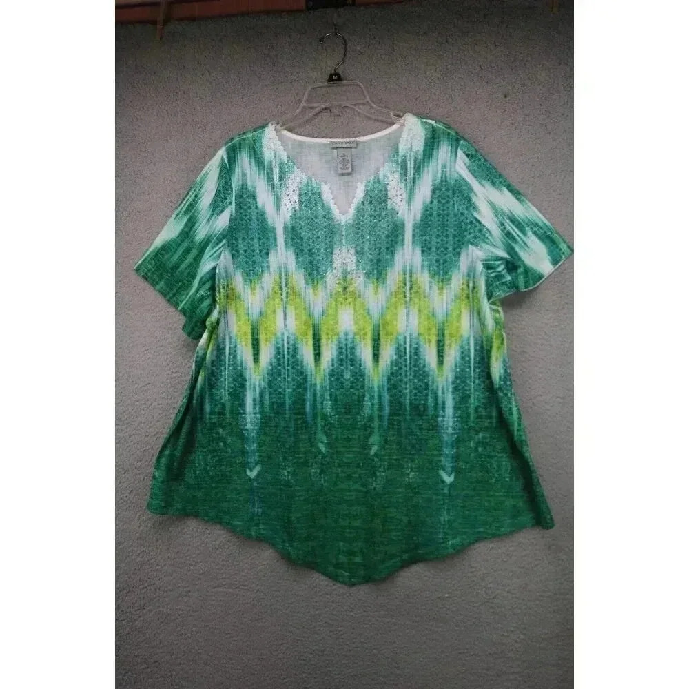 Catherine's Short Sleeve Embellished Top-Size 1X(18-20W)